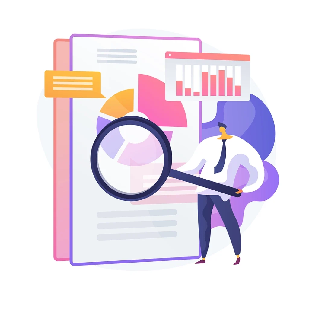 An illustration featuring a hand holding a search bar, symbolizing online searching. Next to it is a book titled 'Website Audit,' representing resources for improving website performance and SEO.