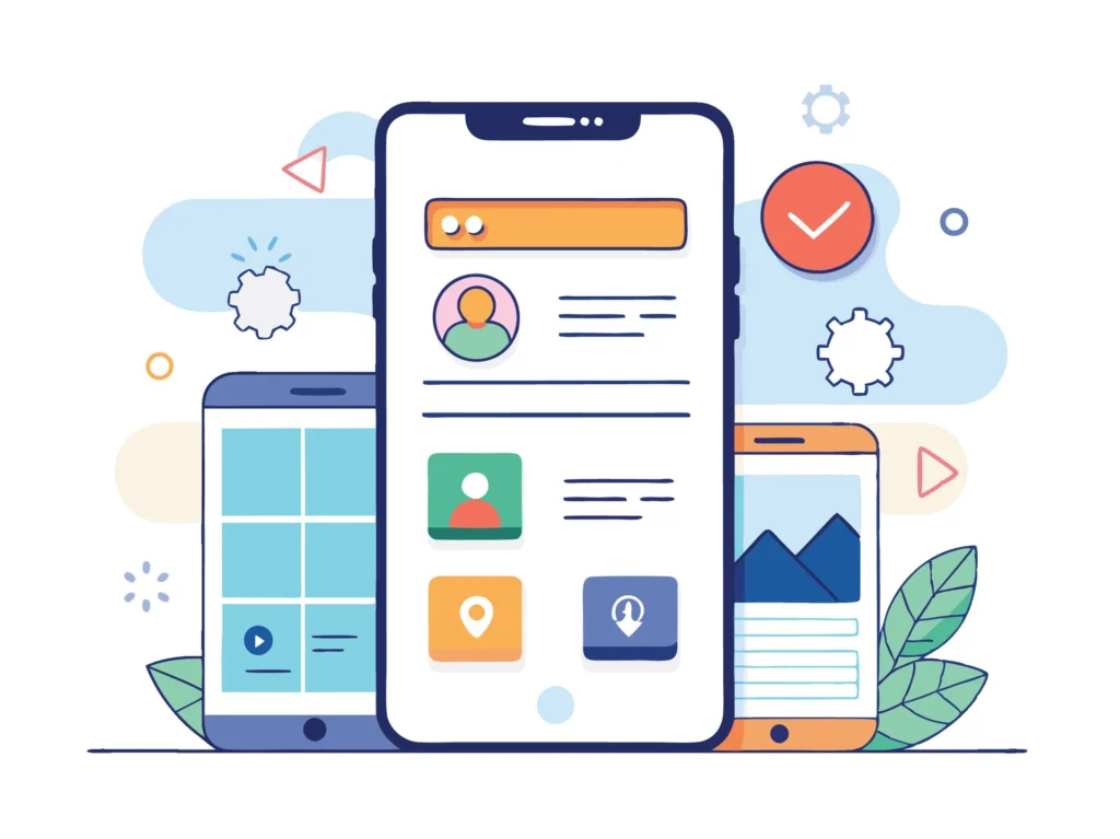 An illustration depicting mobile responsiveness, showing a website layout being adjusted on various mobile devices. The image highlights the importance of user-friendly design for smartphones and tablets.